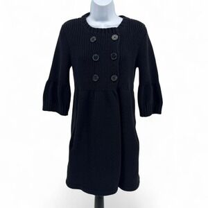 ELLE Long Black Knit Cardigan M Bell Sleeve Button Front | Bell Sleeves Layering